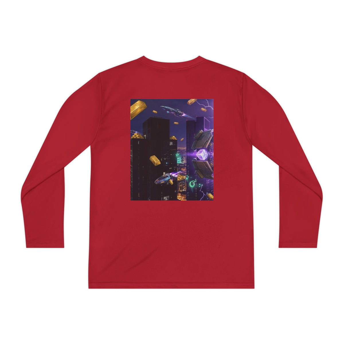 Youth Long Sleeve Tee – Colorful Night Cityscape Graphic Shirt
