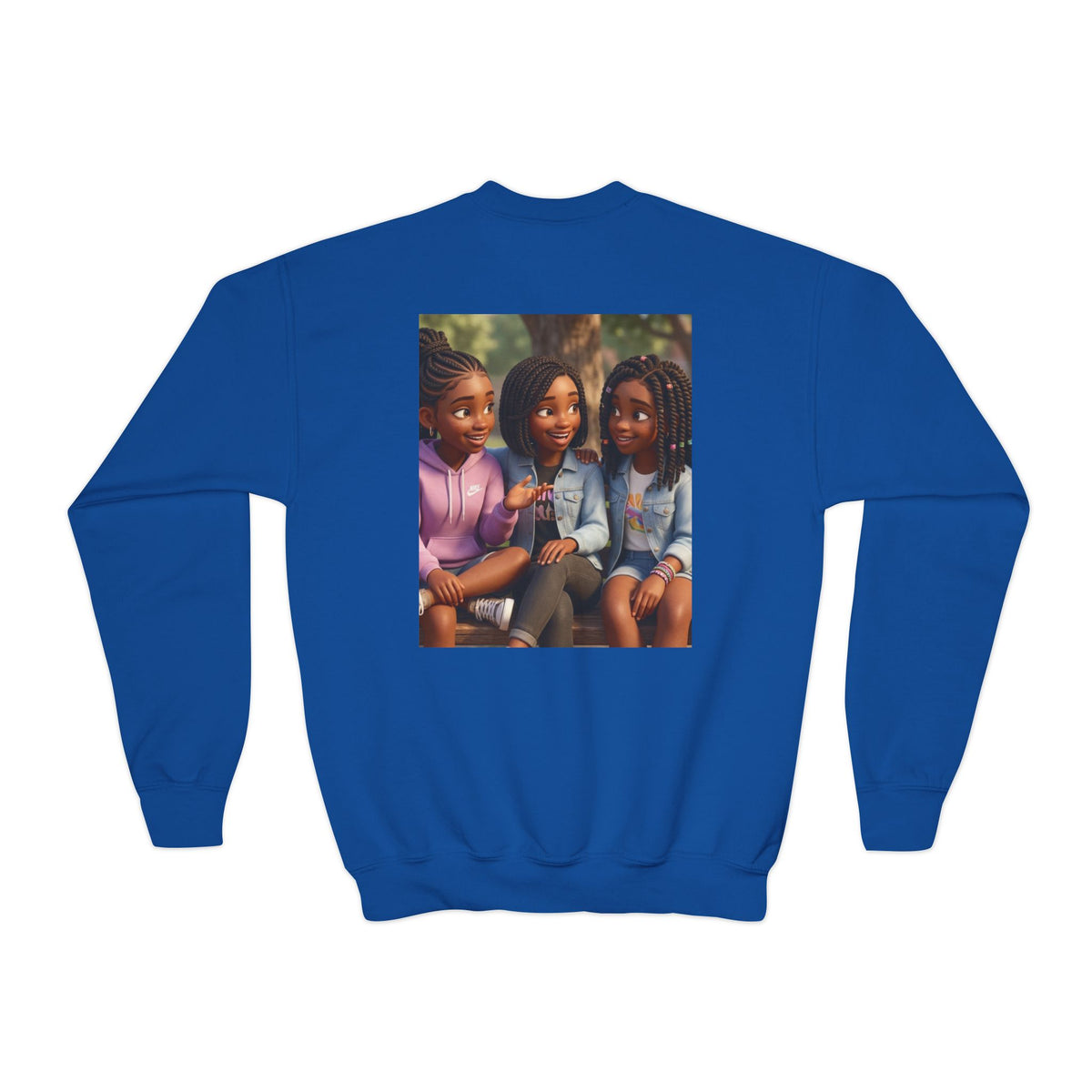 Youth Crewneck Sweatshirt Featuring Diverse Best Friends Illustration