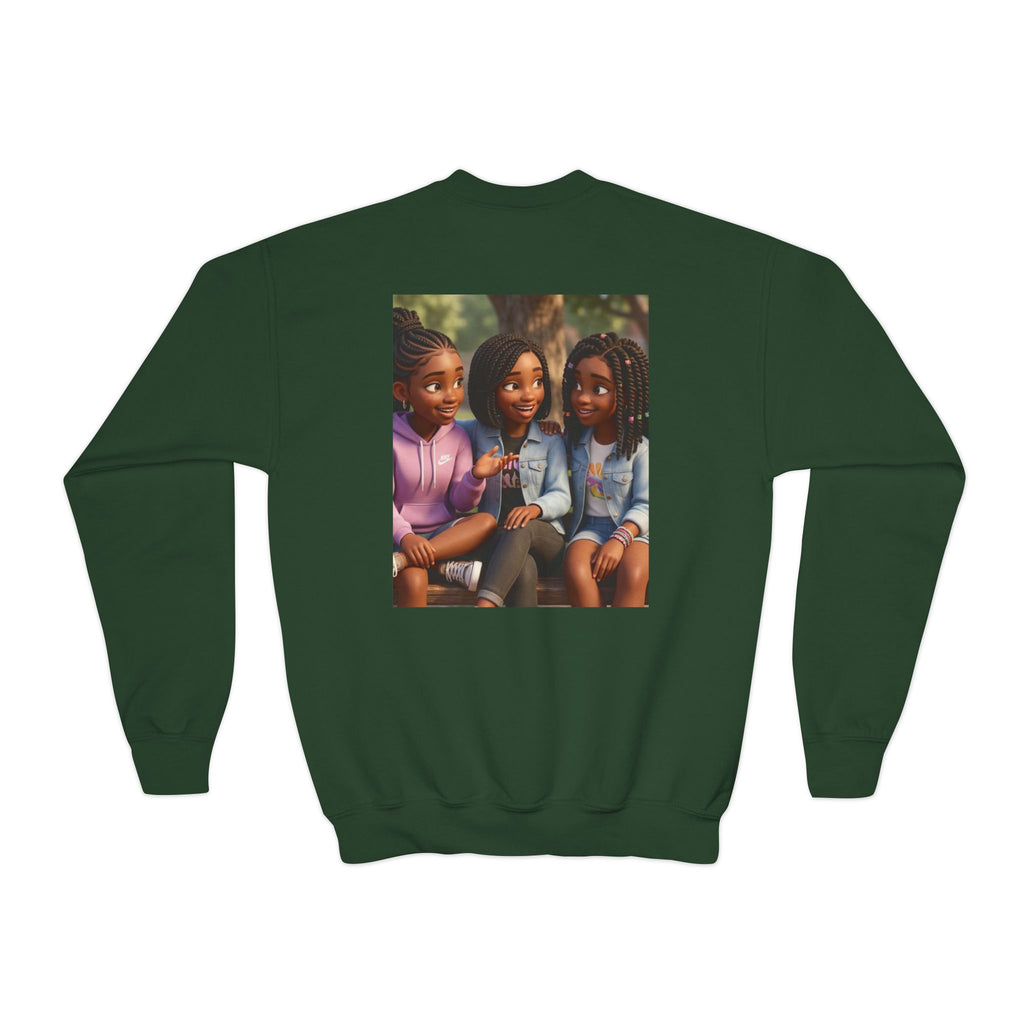 Youth Crewneck Sweatshirt Featuring Diverse Best Friends Illustration