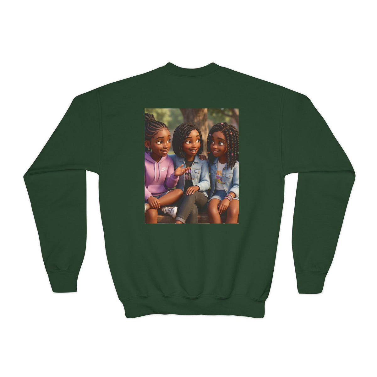 Youth Crewneck Sweatshirt Featuring Diverse Best Friends Illustration