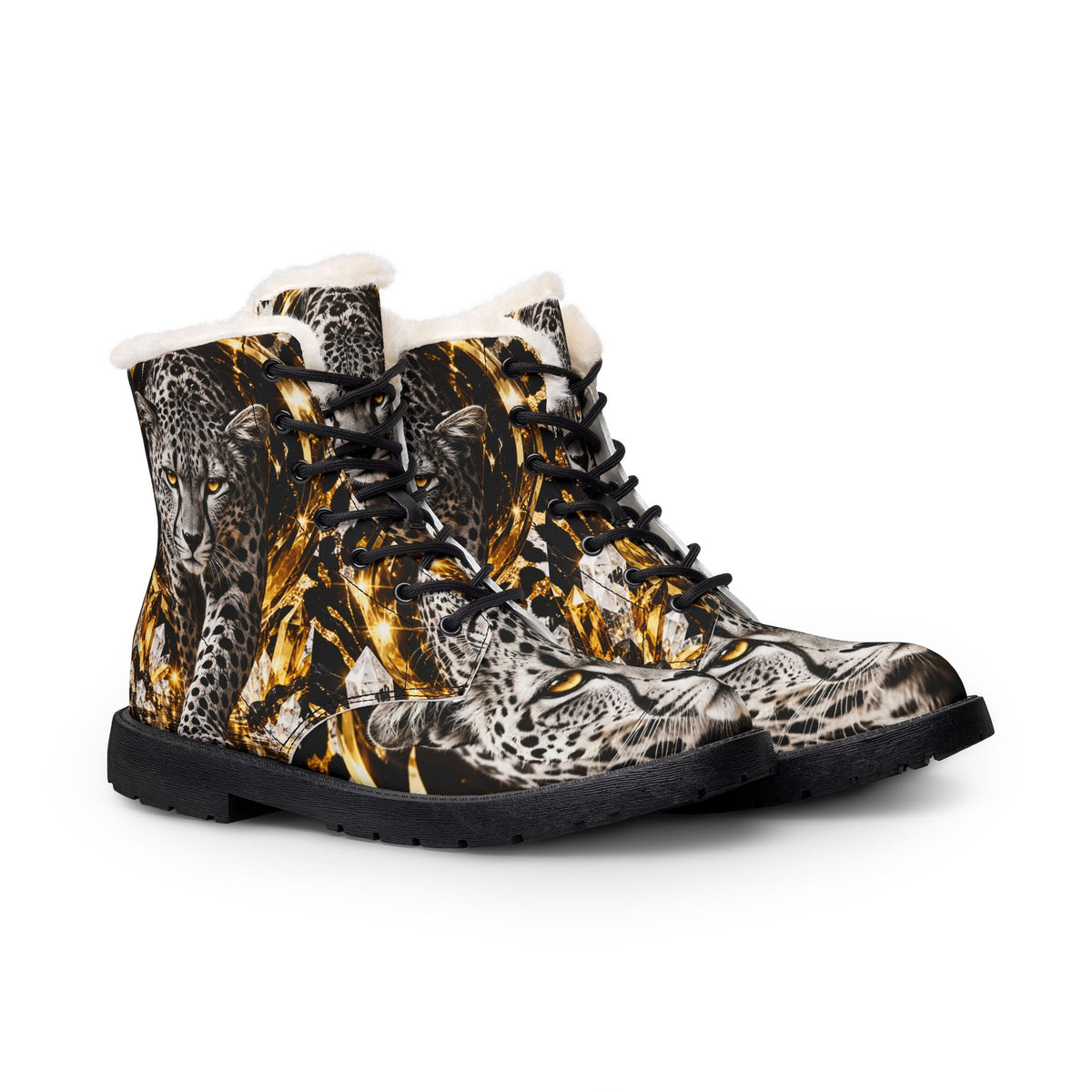 Women's Leopard Print Fur-Lined Boots