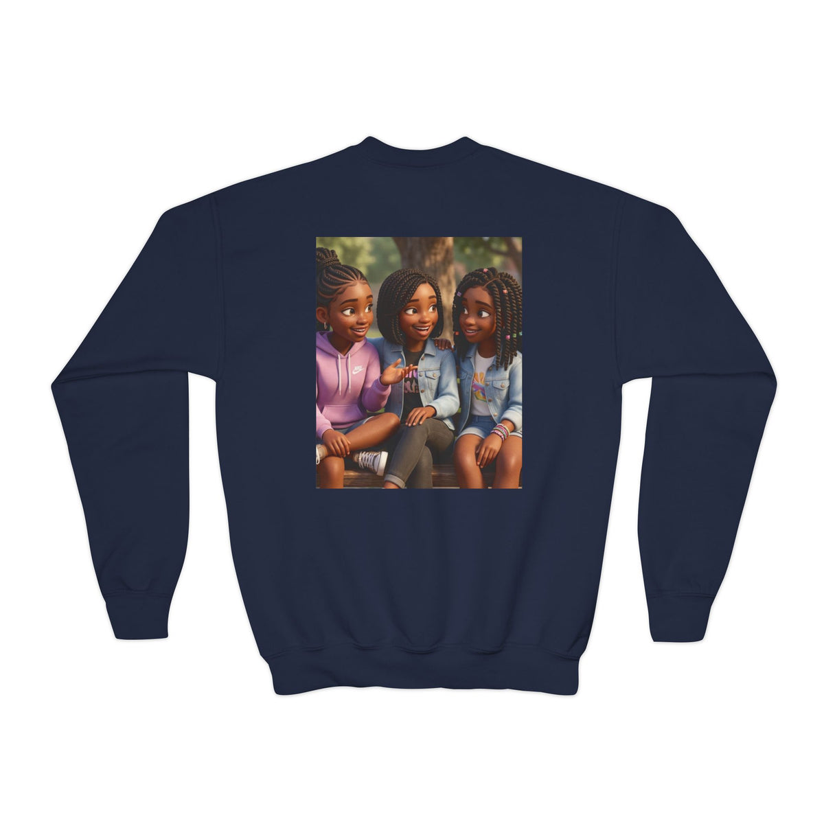 Youth Crewneck Sweatshirt Featuring Diverse Best Friends Illustration