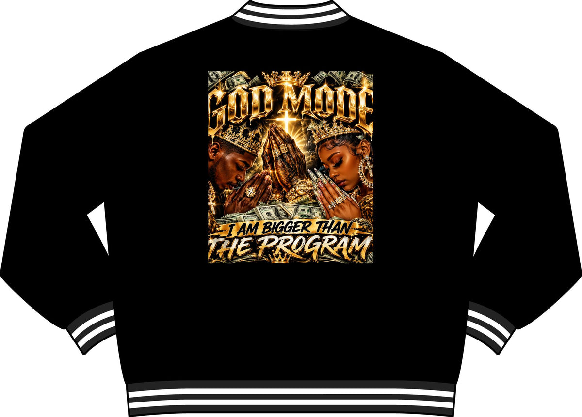 God Mode “I Am Bigger Than the Program” Varsity Bomber Jacket