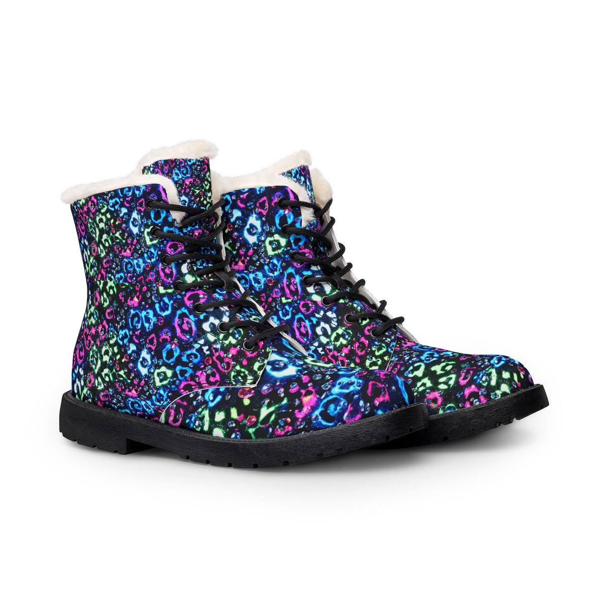 Women's Colorful Leopard Print Fur-Lined Leather Boots