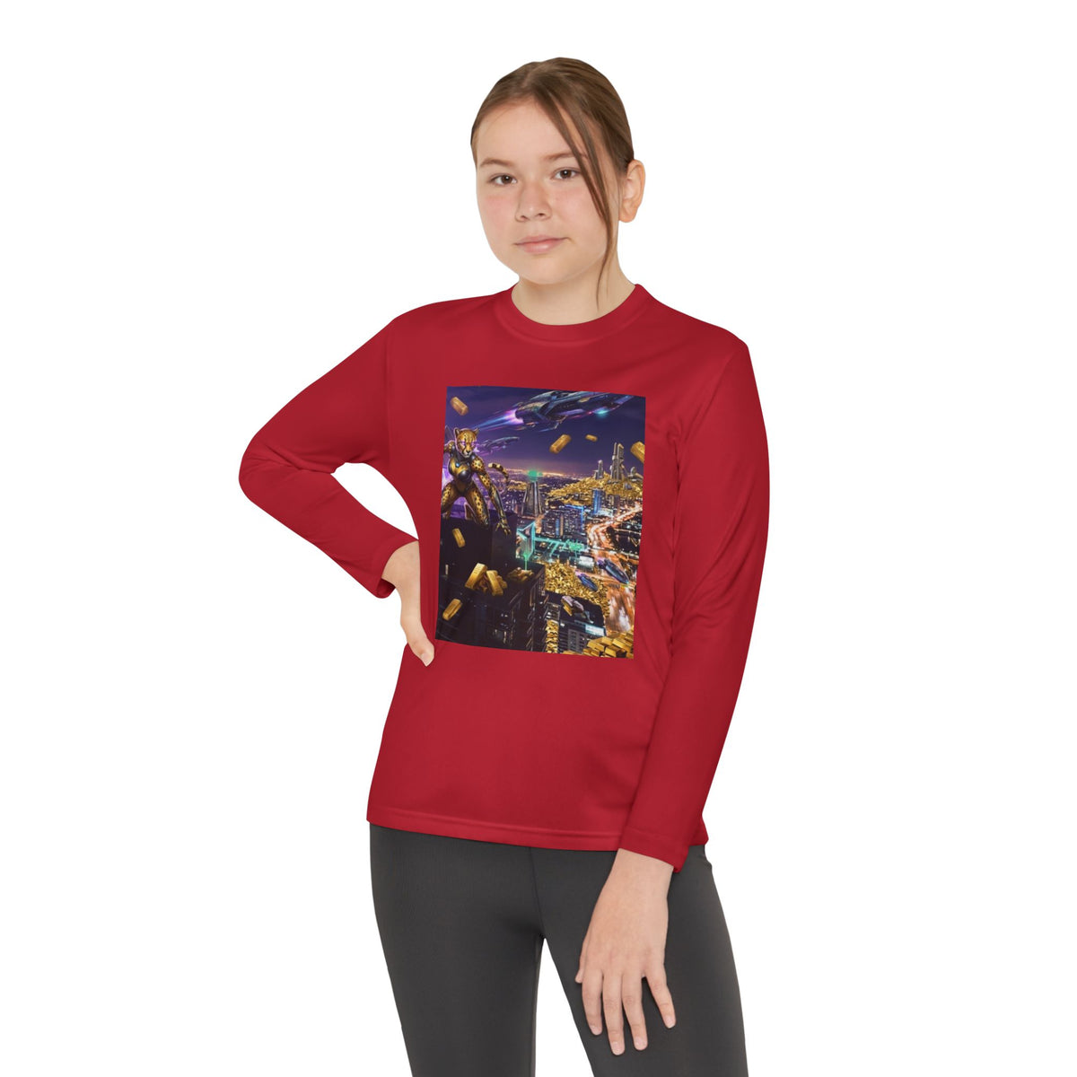 Youth Long Sleeve Tee – Colorful Night Cityscape Graphic Shirt