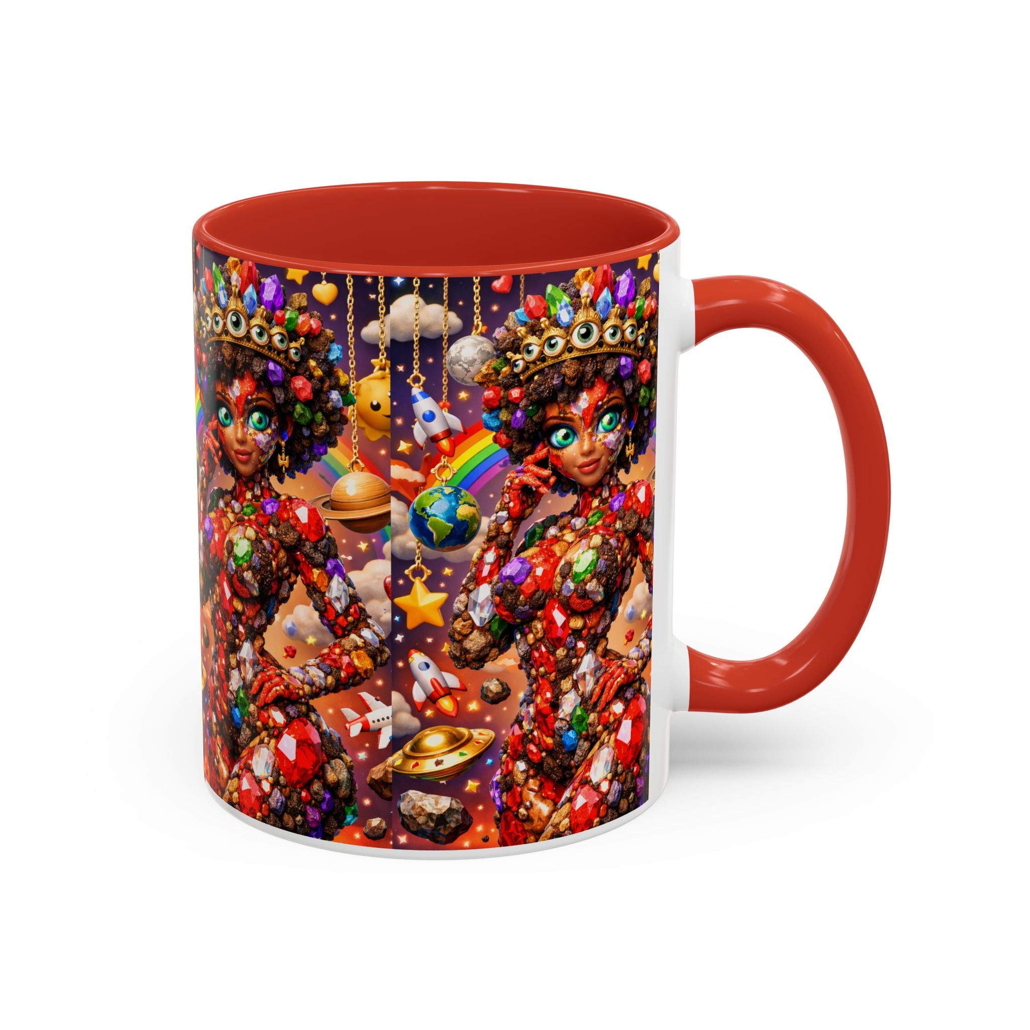 Celestial Candy Goddess Accent Coffee Mug — Colorful Cosmic Fantasy 11/15oz