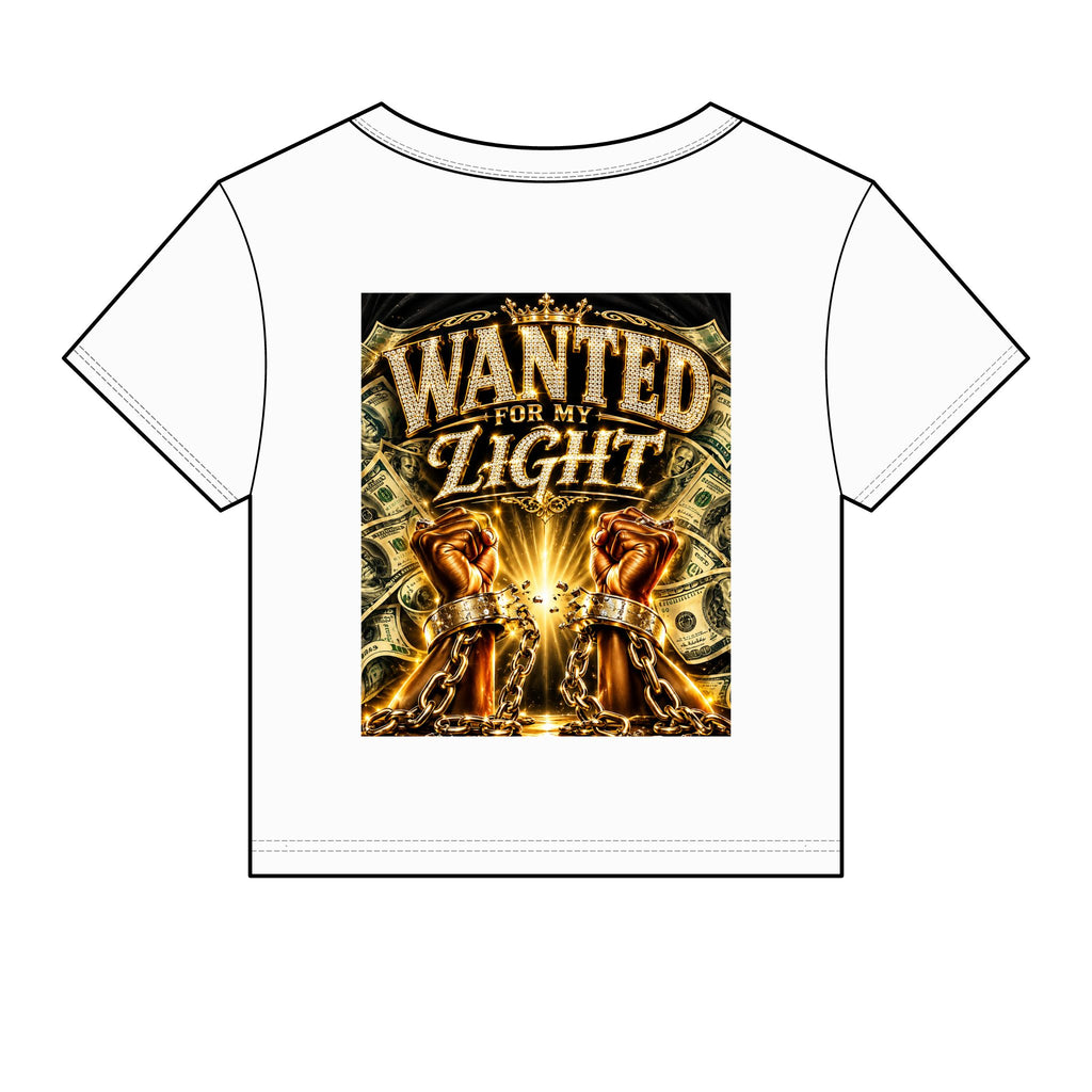 Wanted For My Light Baby Tee — Gold Fist Graphic Crop Top