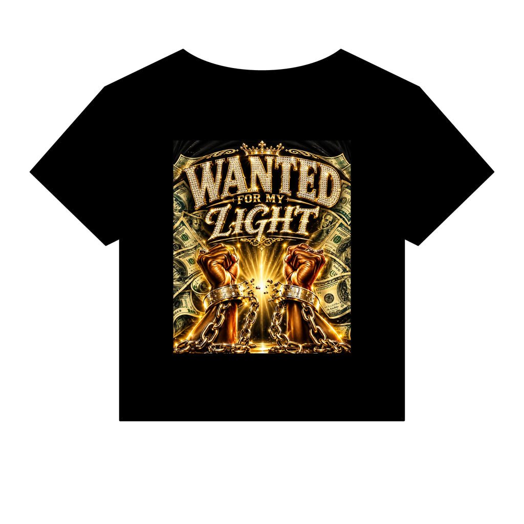 Wanted For My Light Baby Tee — Gold Fist Graphic Crop Top