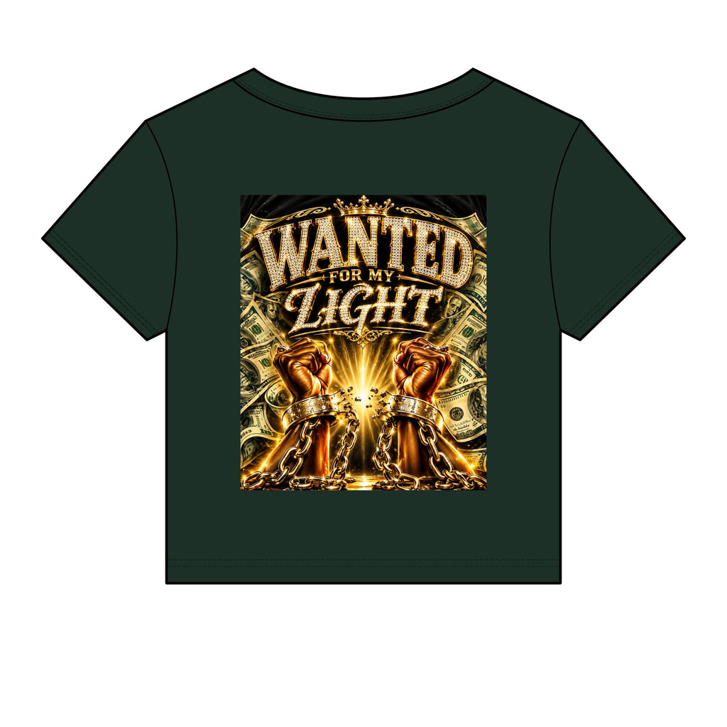 Wanted For My Light Baby Tee — Gold Fist Graphic Crop Top