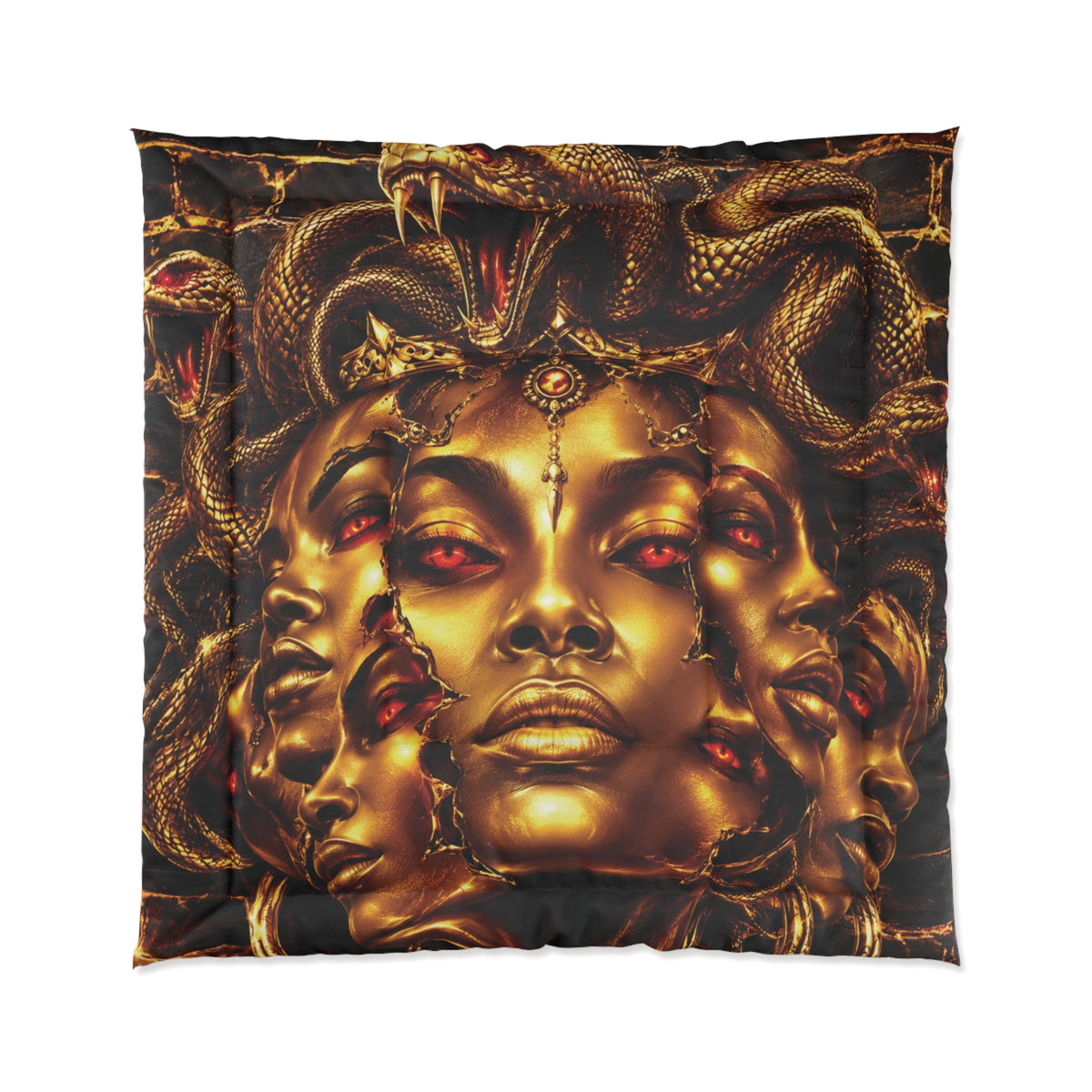 Medusa Goddess Comforter - Gold Serpent Mythic Bedding