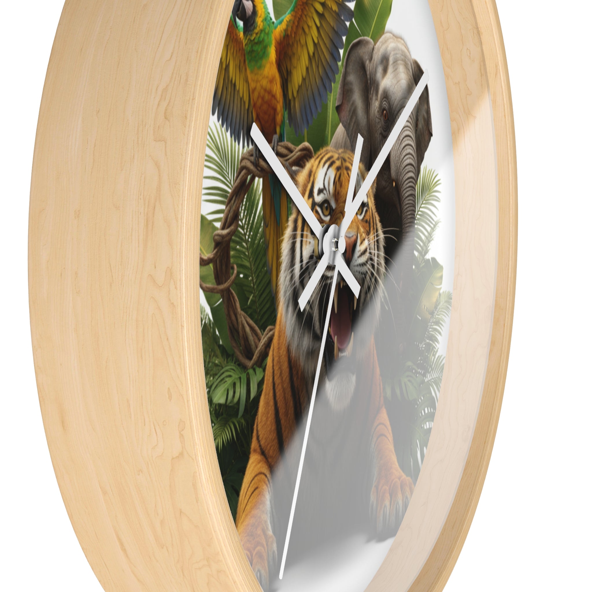 Jungle Animals Wall Clock — Tiger, Elephant & Parrot Safari Nursery Decor