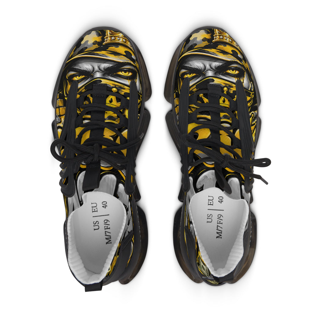 Women's Mesh Sneakers – Bold Black, Gold & White Graphic Athletic Shoes