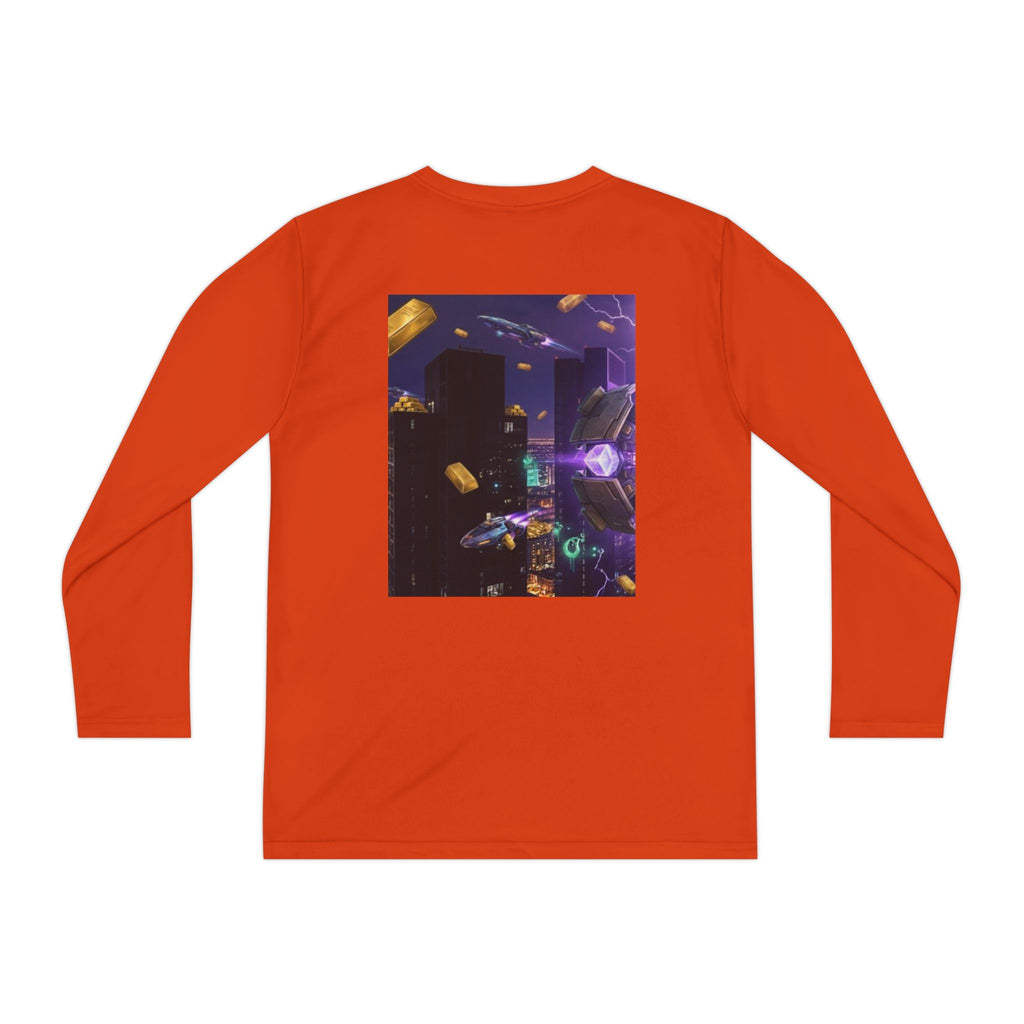 Youth Long Sleeve Tee – Colorful Night Cityscape Graphic Shirt