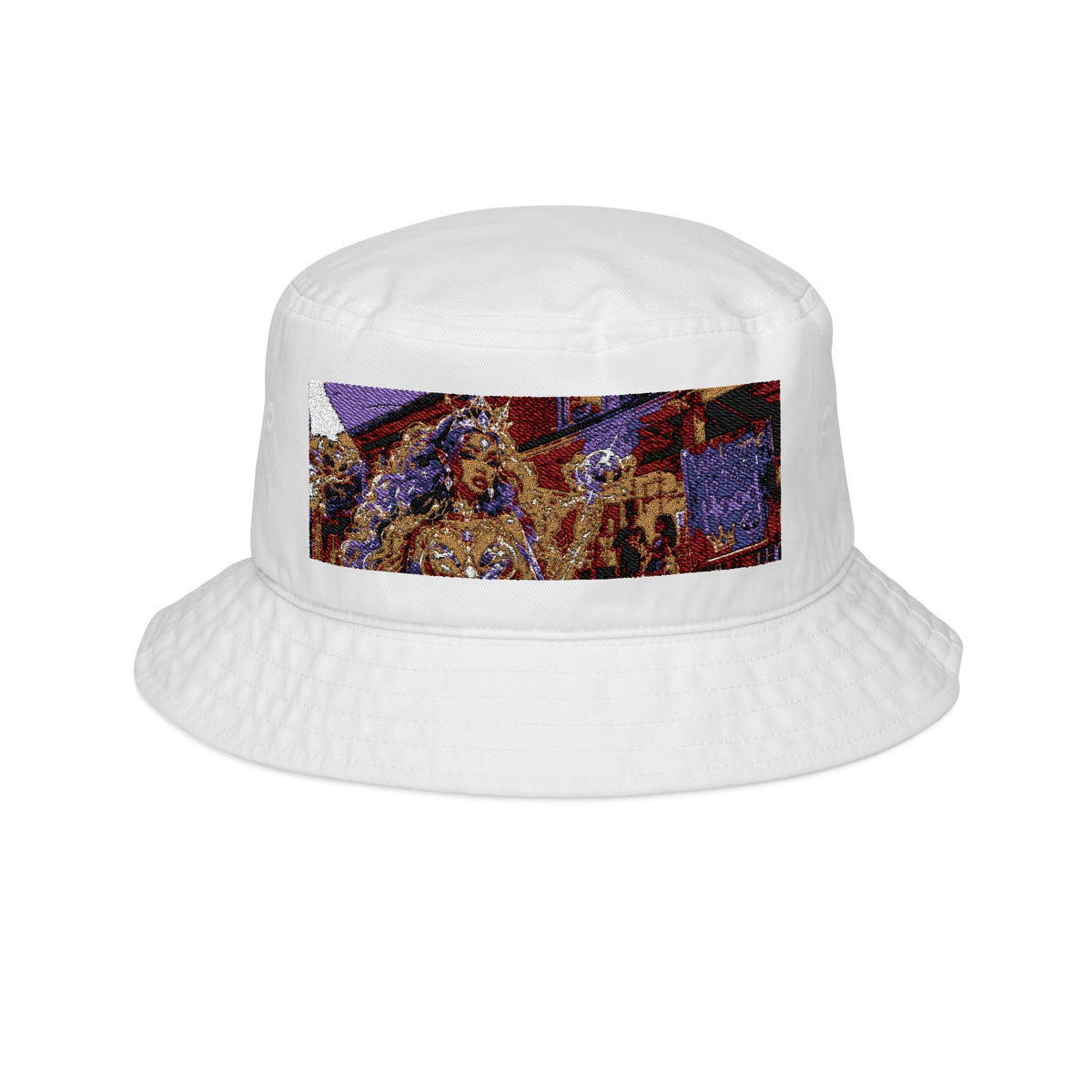 Embroidered Rose Hedge Bucket Hat — Floral Garden Patch Embroidery