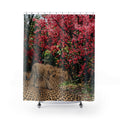 Leopard in Red Blossom Forest Shower Curtain