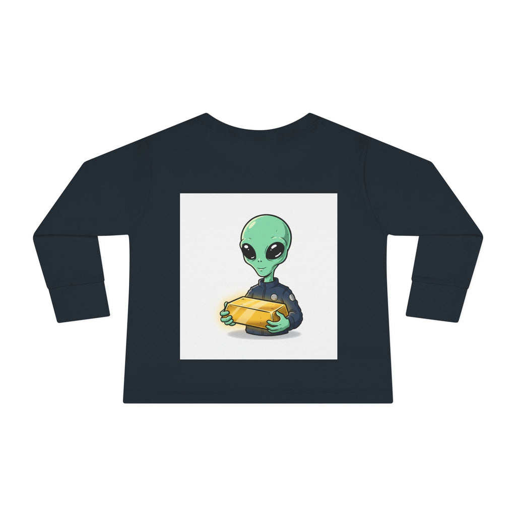 Alien Holding Gold Bar Toddler Long Sleeve Tee