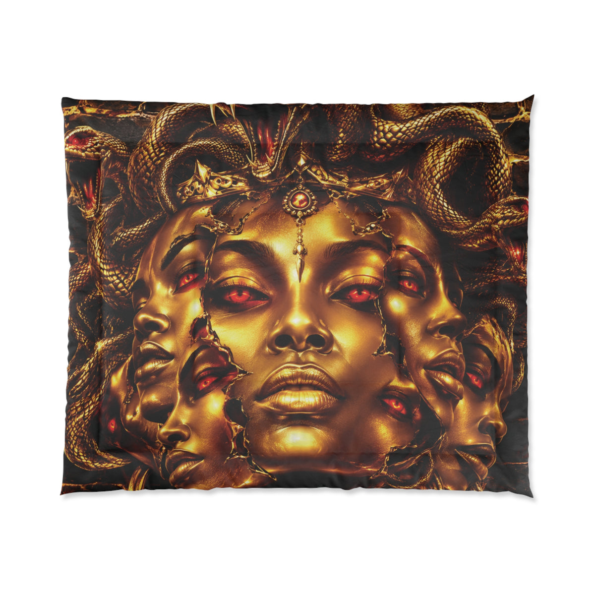 Medusa Goddess Comforter - Gold Serpent Mythic Bedding