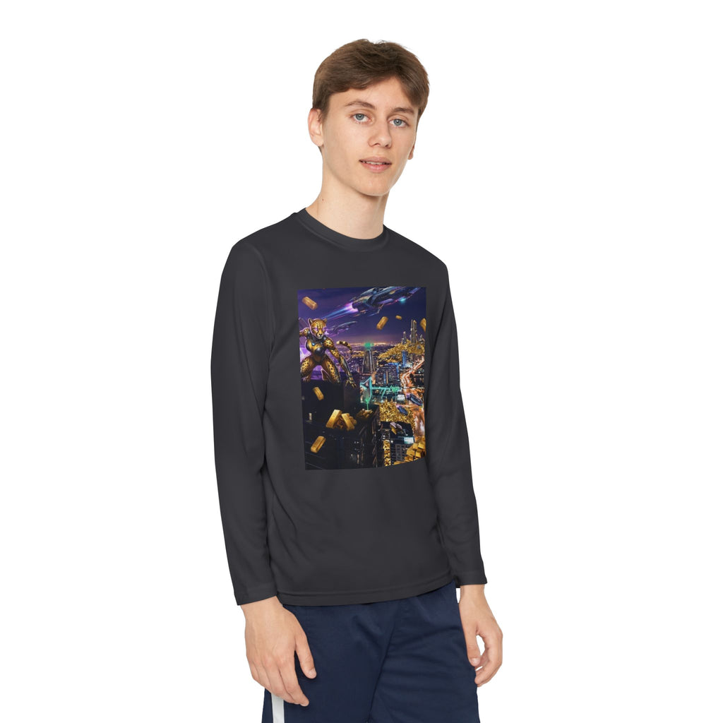 Youth Long Sleeve Tee – Colorful Night Cityscape Graphic Shirt