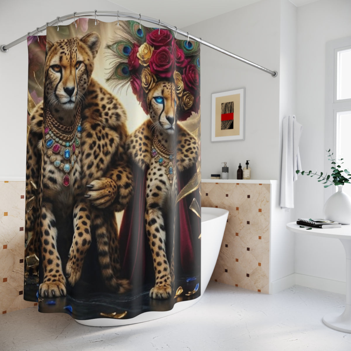 Majestic Leopard Couple Shower Curtain