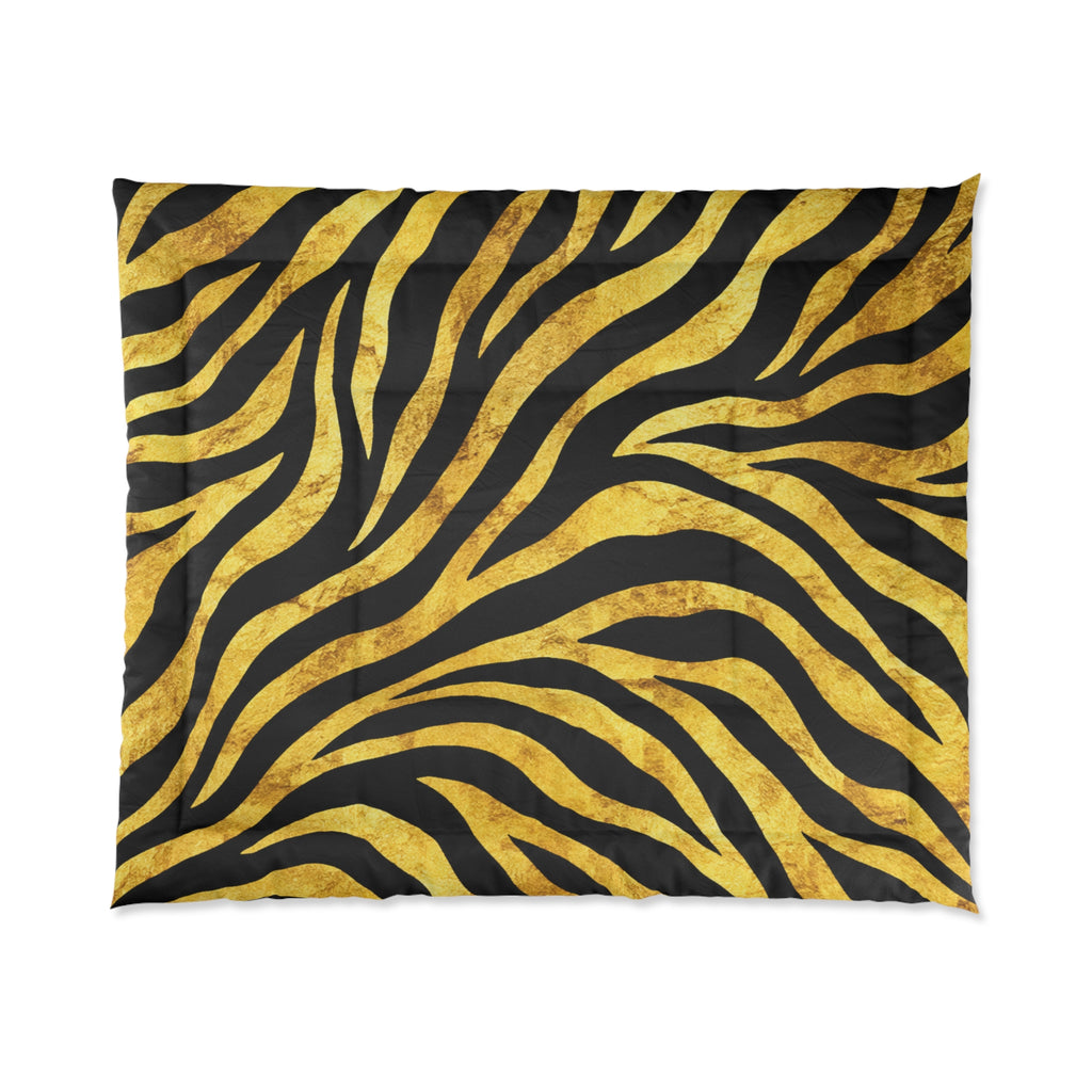 Gold Zebra Comforter — Bold Animal Print Bedding