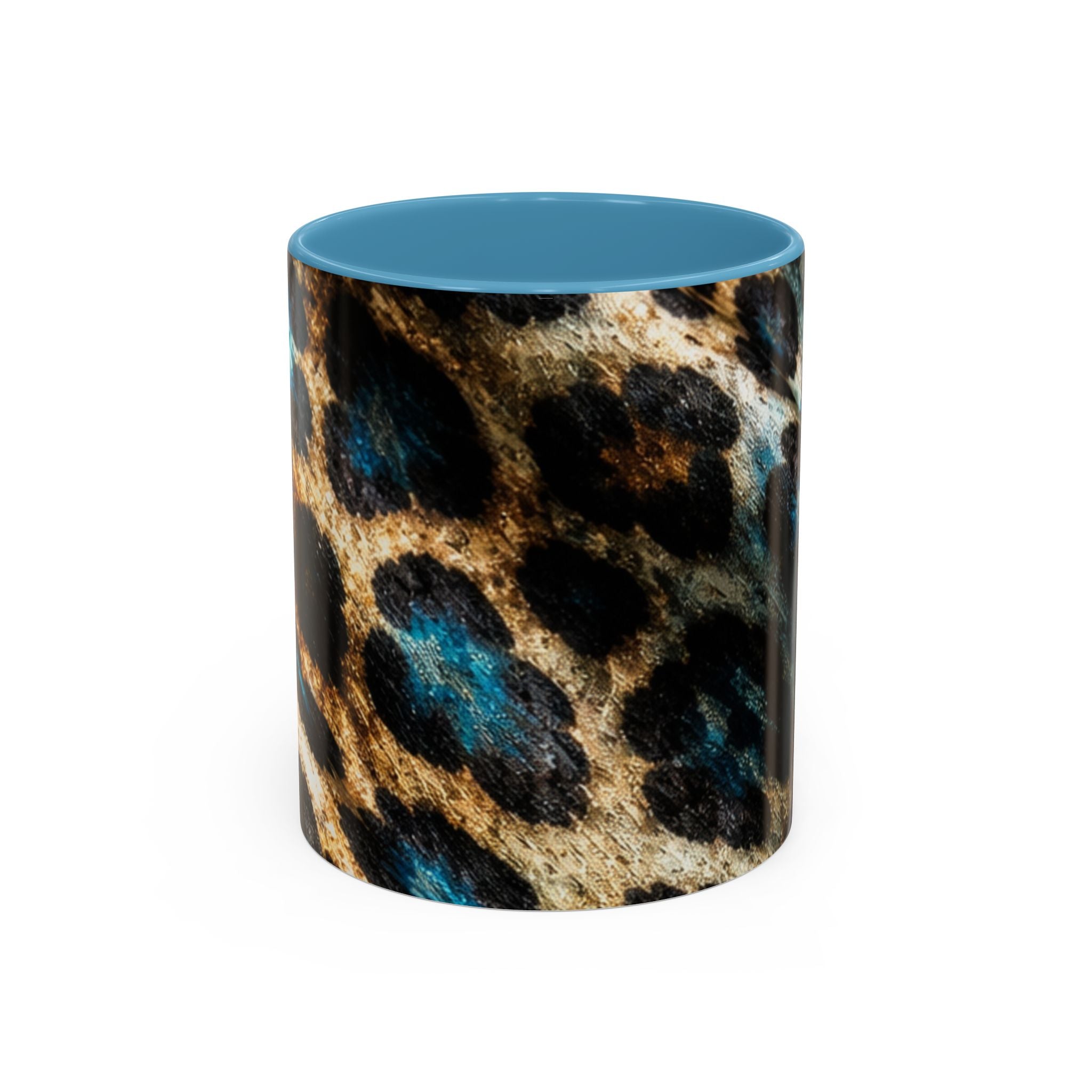 Teal Leopard Accent Coffee Mug — Bold Animal Print Ceramic Mug (11/15 oz)