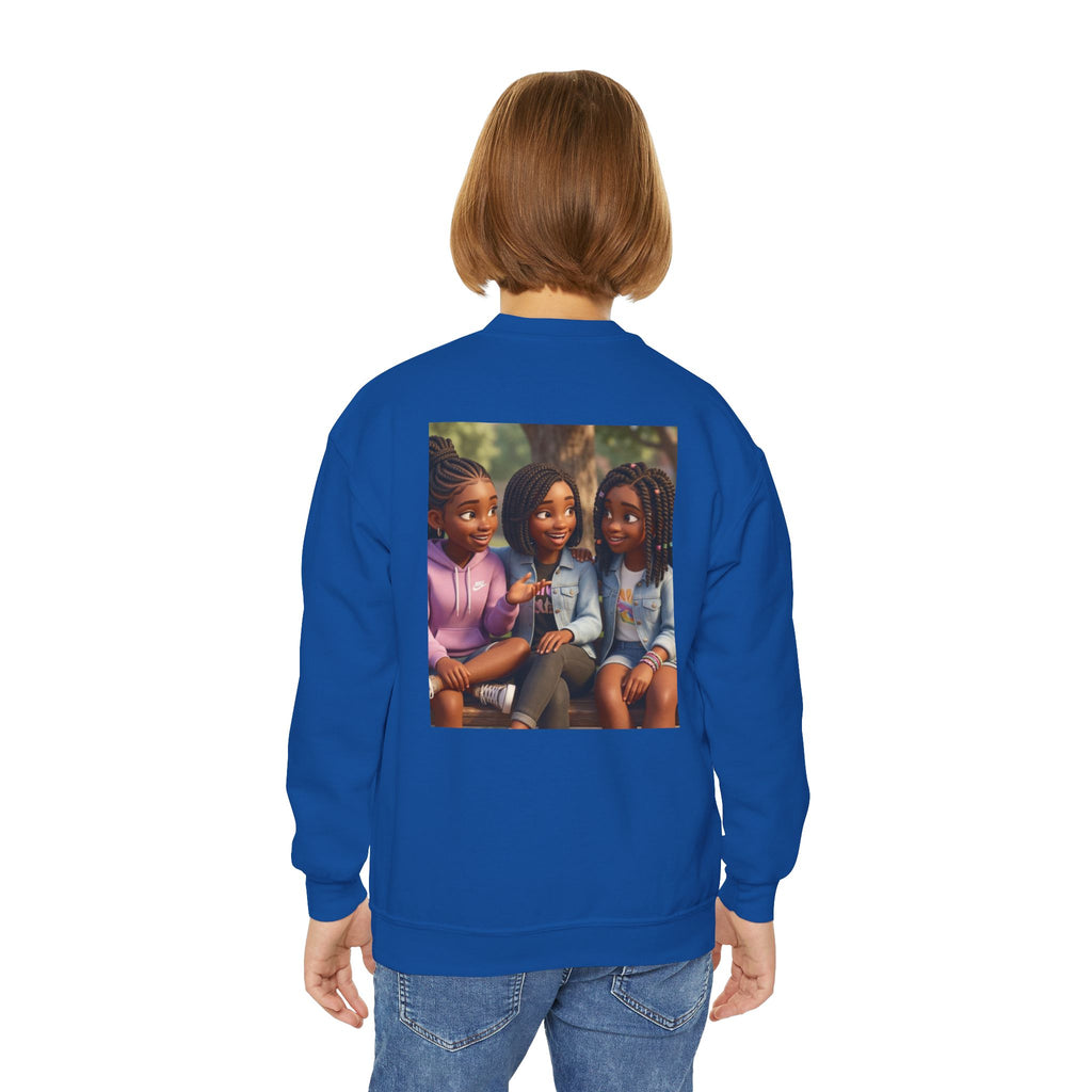 Youth Crewneck Sweatshirt Featuring Diverse Best Friends Illustration