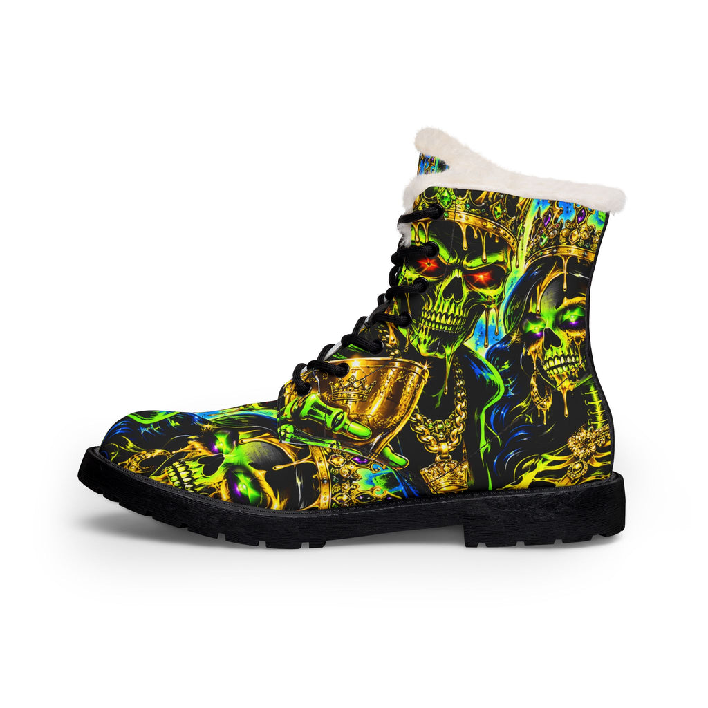 Women's Fur-Lined Skull Warrior Combat Boots