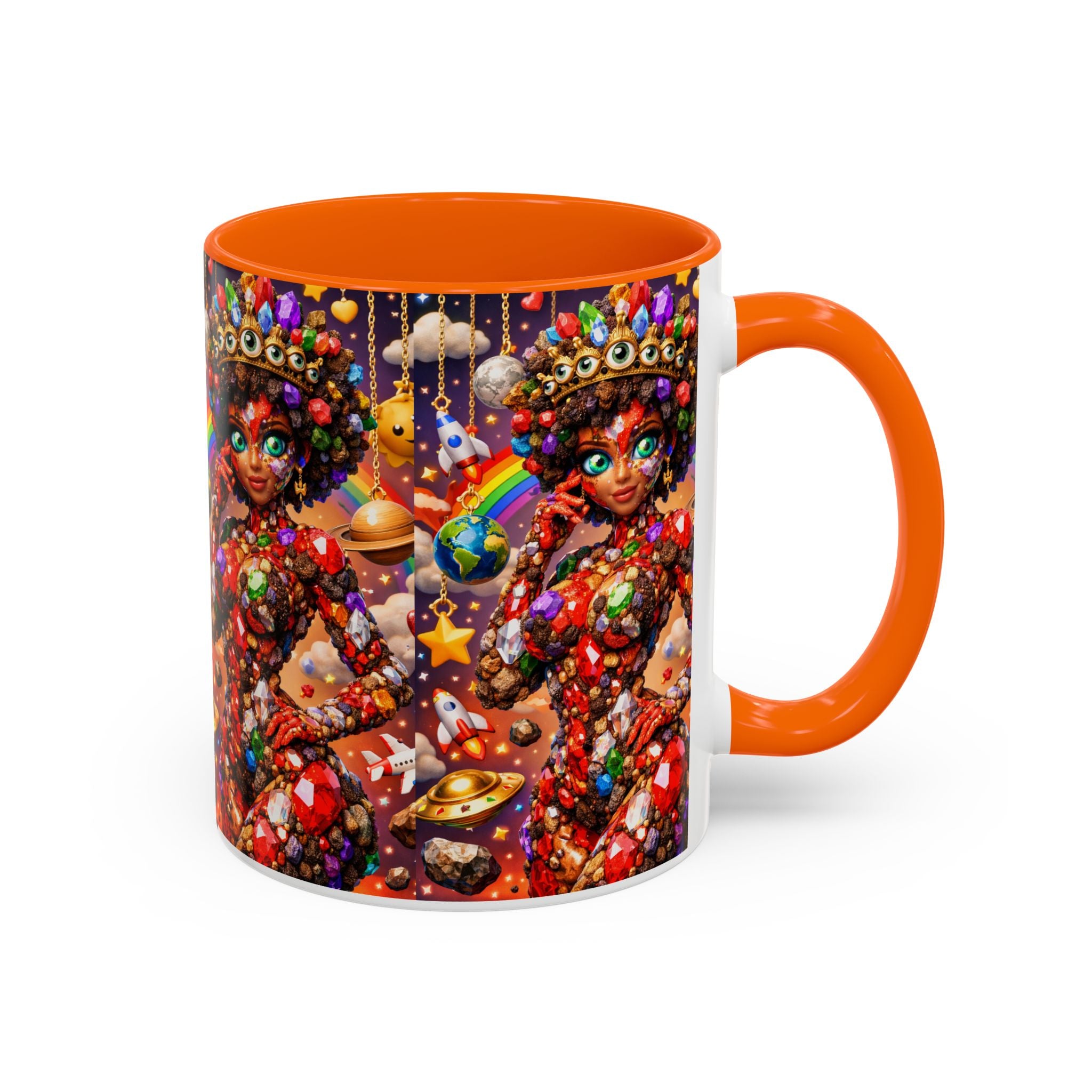 Celestial Candy Goddess Accent Coffee Mug — Colorful Cosmic Fantasy 11/15oz