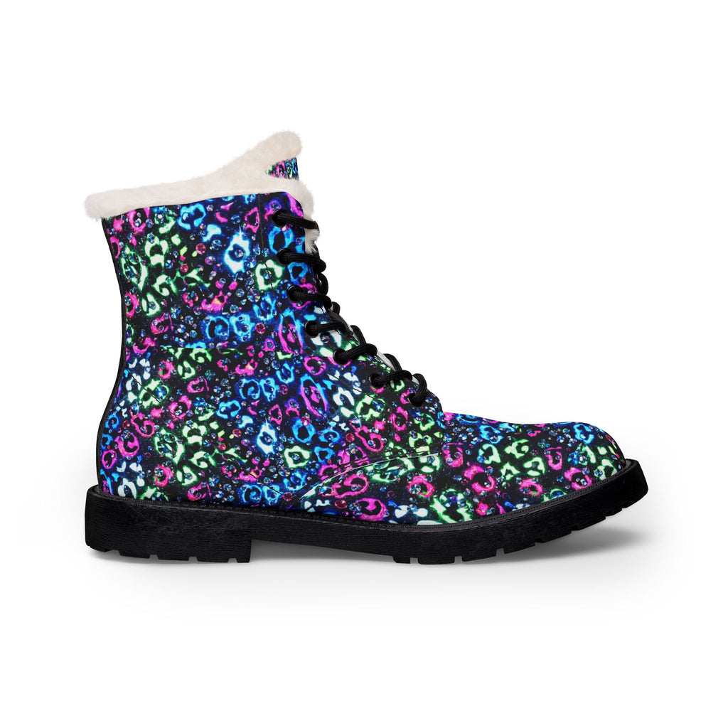 Women's Colorful Leopard Print Fur-Lined Leather Boots