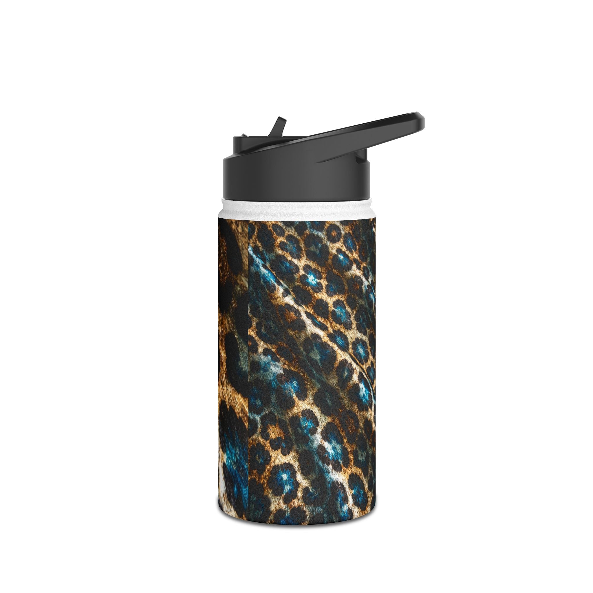 Leopard Print Stainless Bottle — Teal & Gold Animal Pattern Travel Flask
