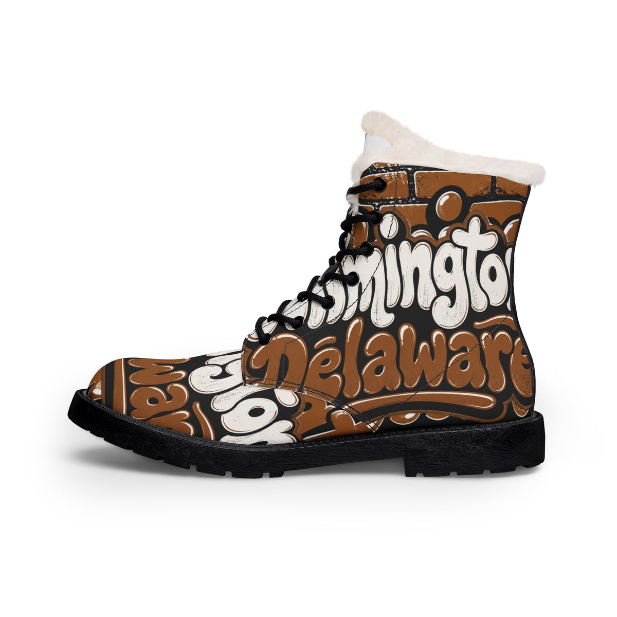 Women’s Fur-Lined Boots – Brown Delaware Street Art Design