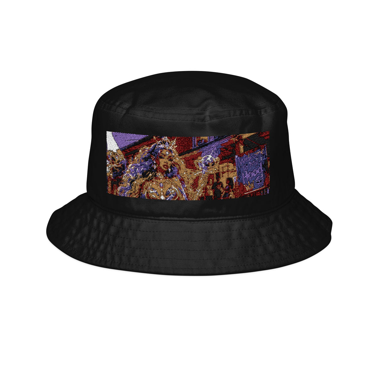 Embroidered Rose Hedge Bucket Hat — Floral Garden Patch Embroidery