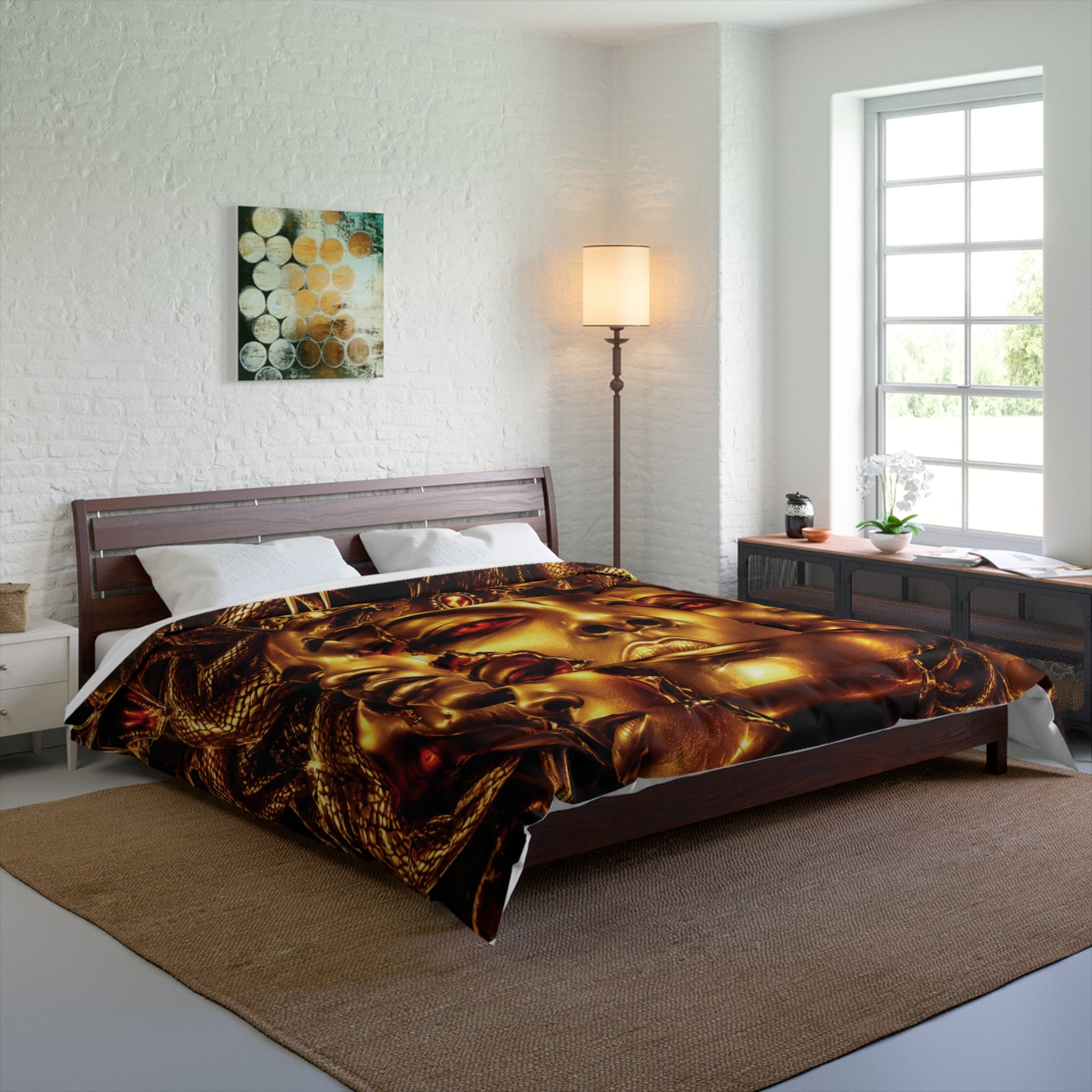 Medusa Goddess Comforter - Gold Serpent Mythic Bedding