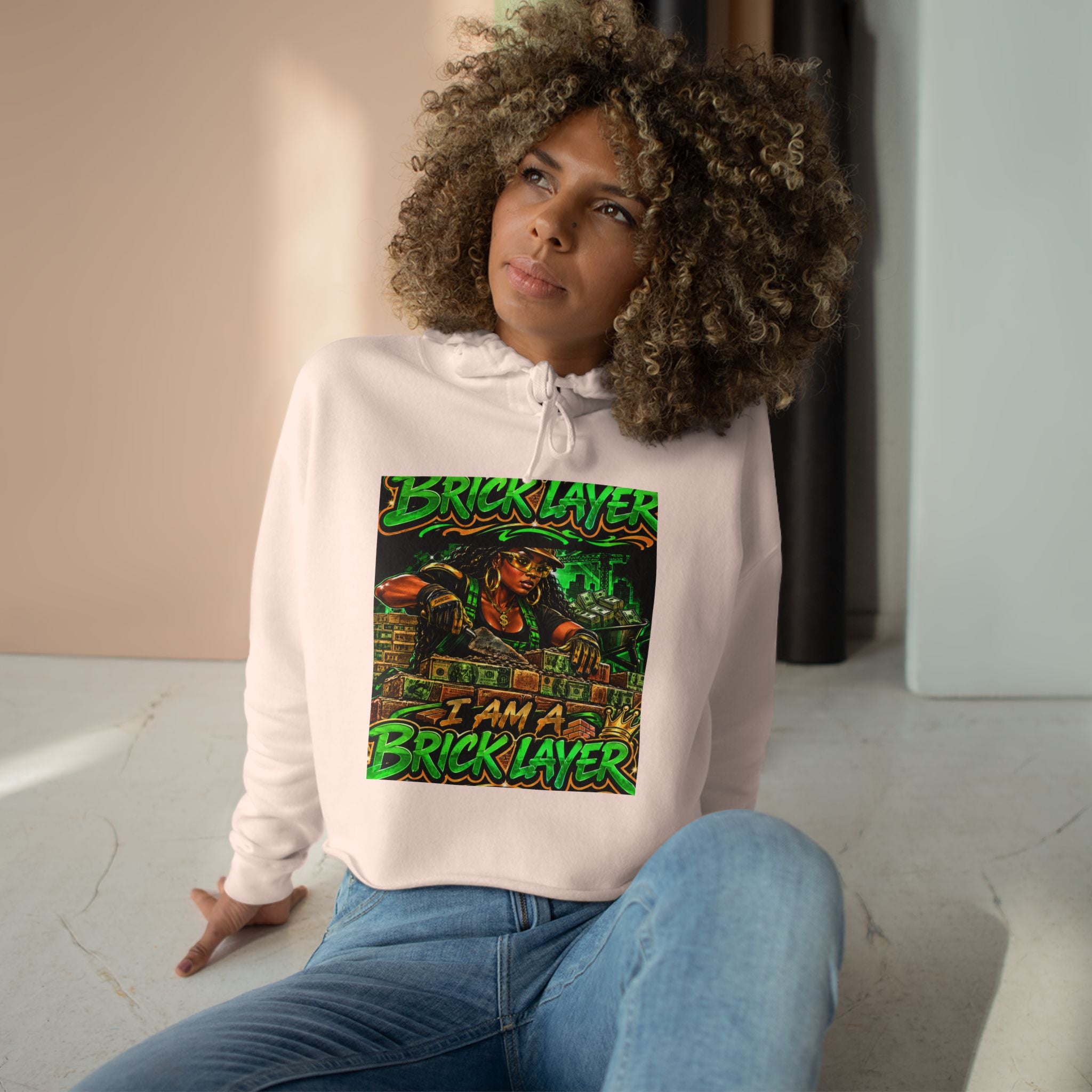 Bricklayer Crop Hoodie — I Am A Bricklayer Graphic Hoodie for Construction Workers