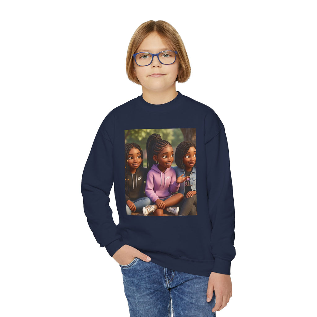 Youth Crewneck Sweatshirt Featuring Diverse Best Friends Illustration