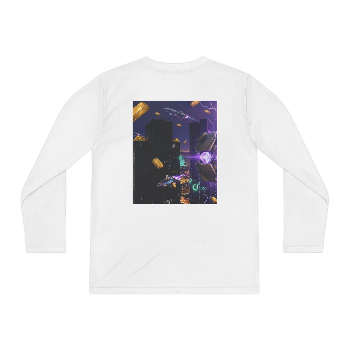 Youth Long Sleeve Tee – Colorful Night Cityscape Graphic Shirt