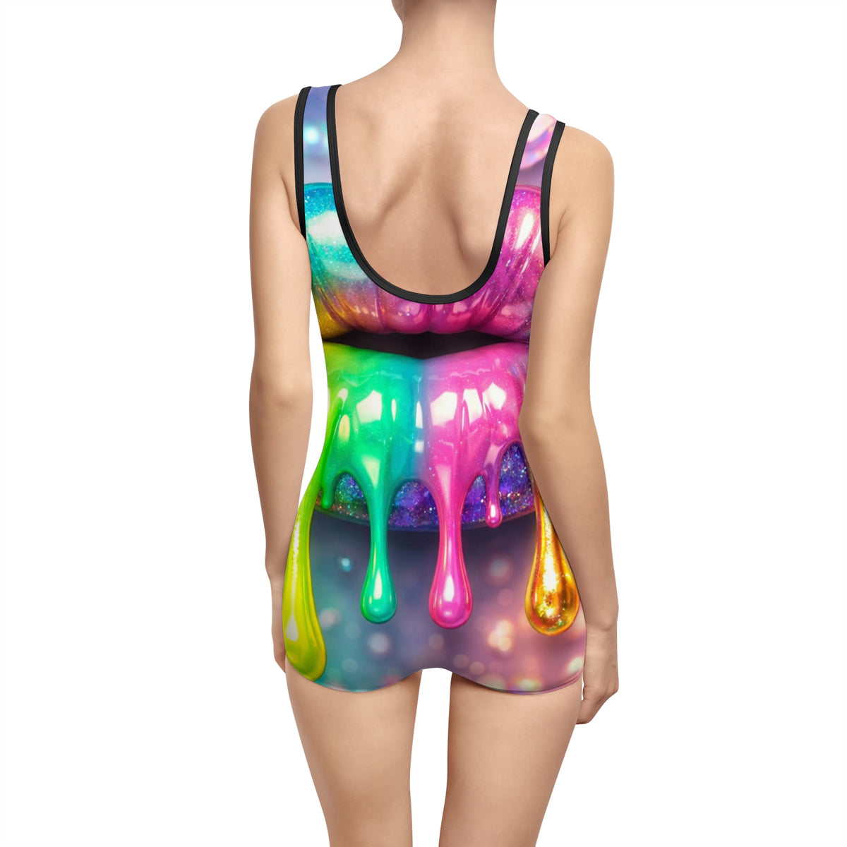 Rainbow Drip Lip Vintage Swimsuit - Colorful Neon All-Over Print