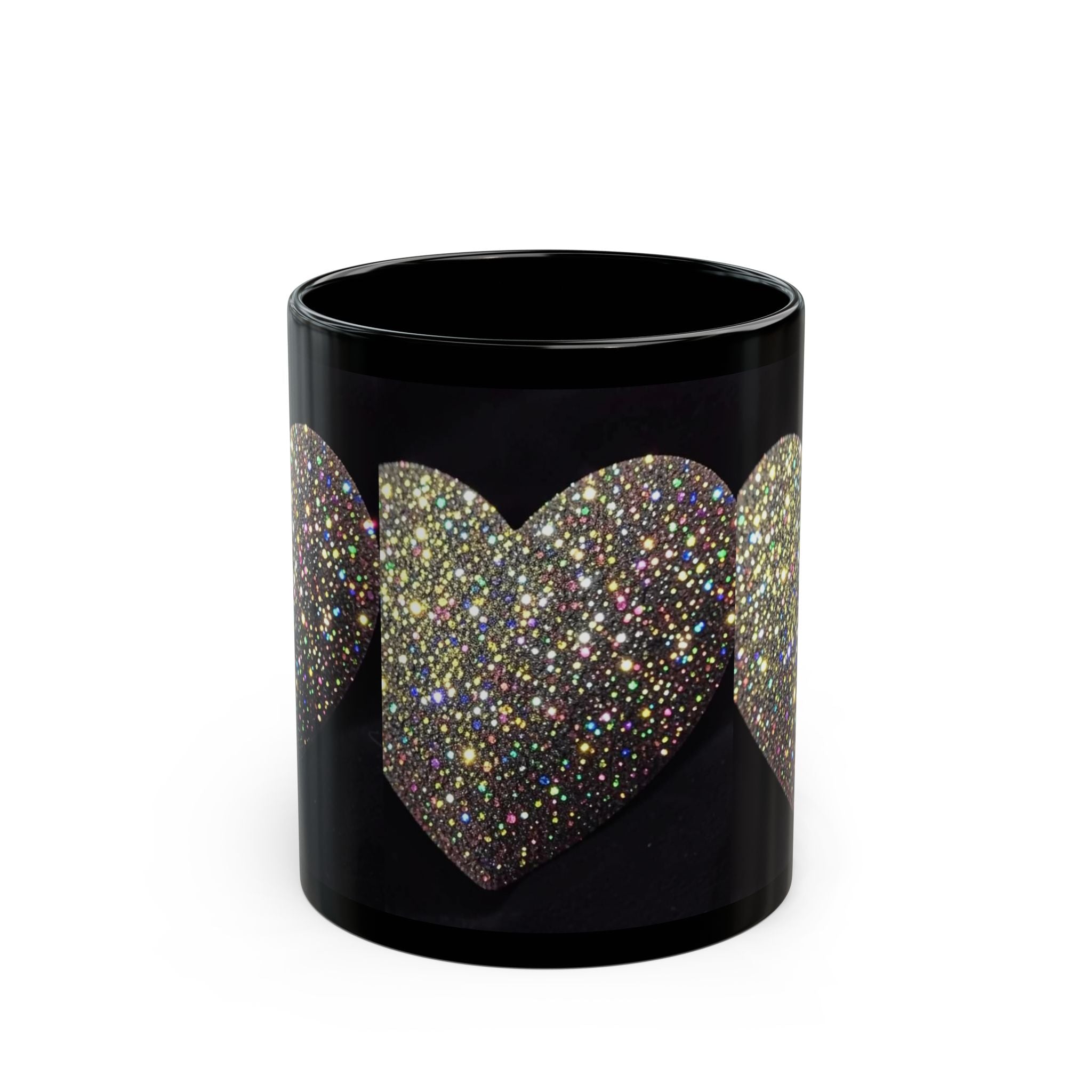 Black Glitter Heart Mug — Sparkling Heart Coffee Cup (11oz, 15oz)