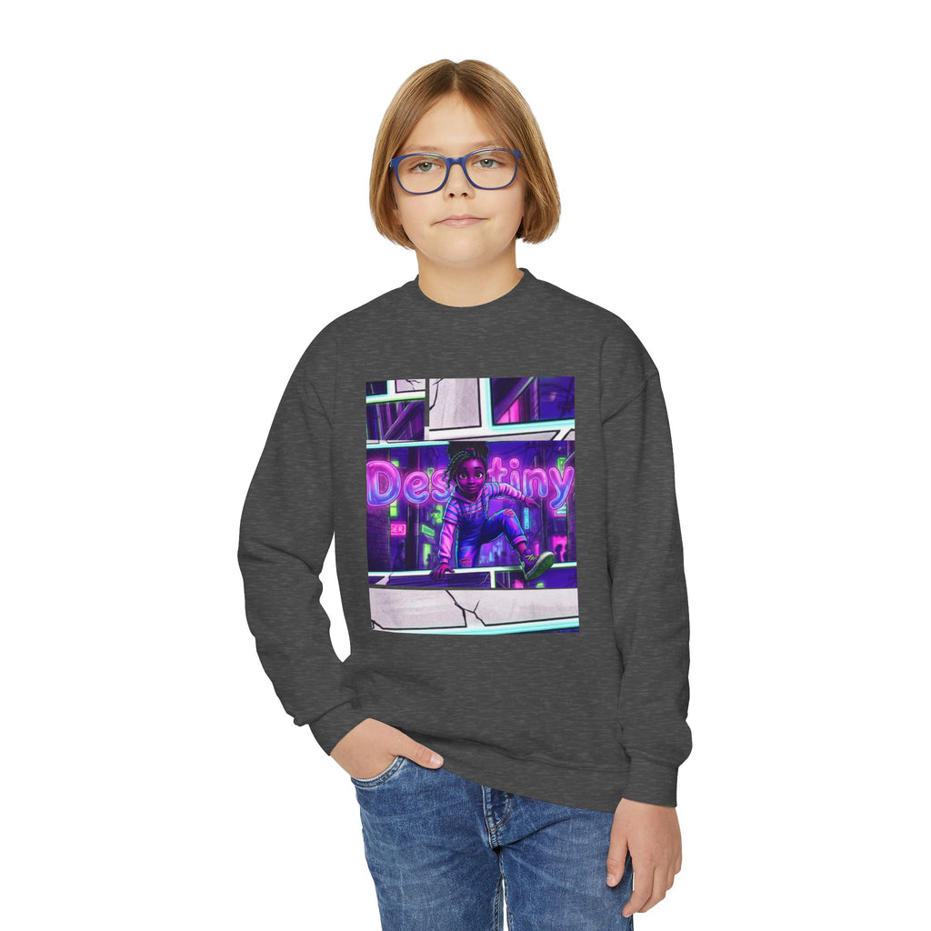 Youth “Destiny” Retro Neon Graphic Crewneck Sweatshirt