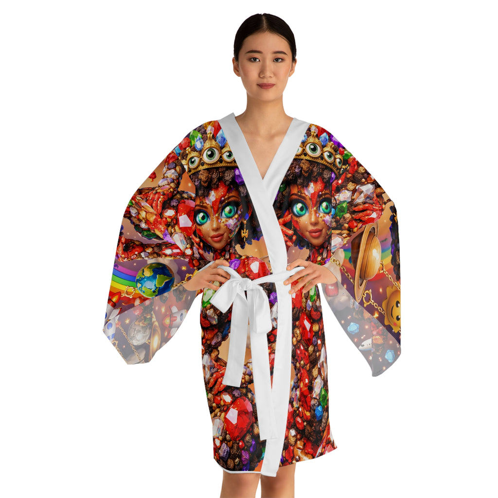 Colorful Gem Goddess Kimono — Long Sleeve Printed Robe