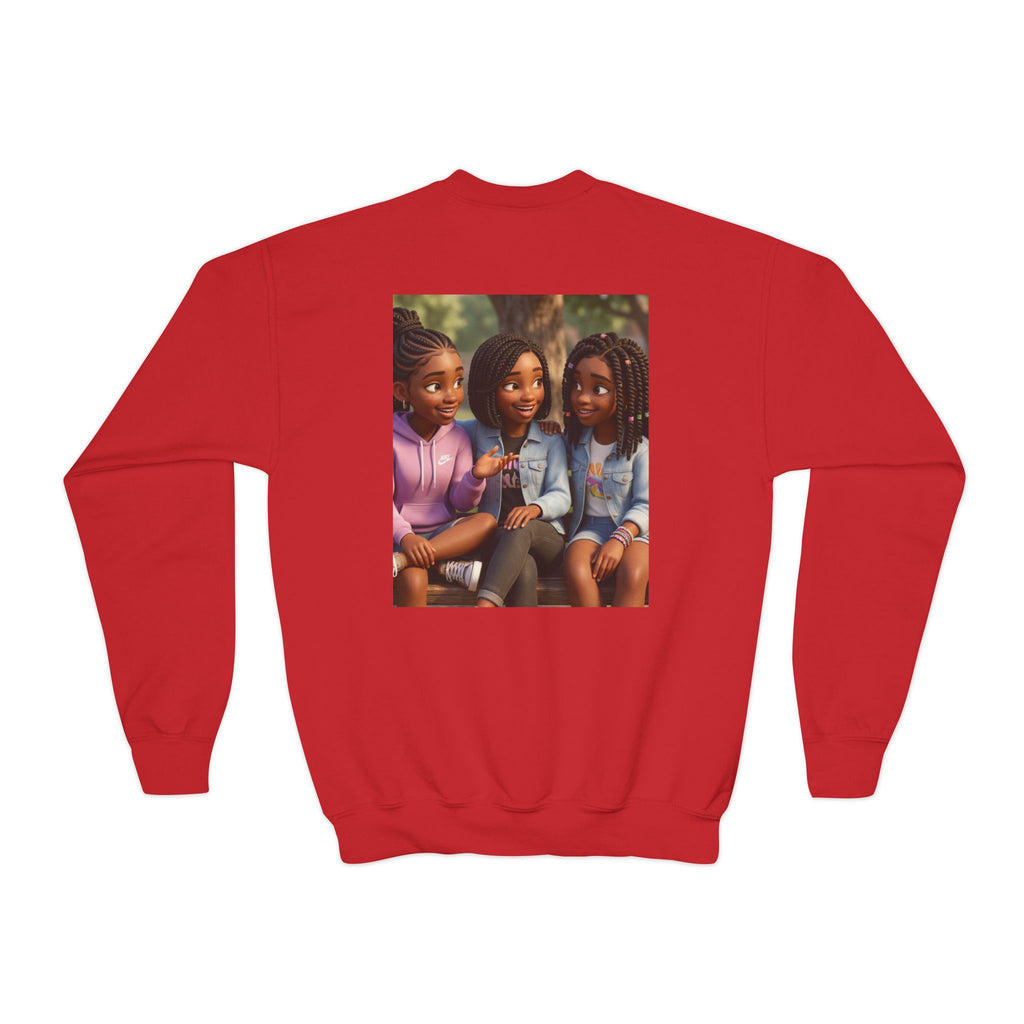 Youth Crewneck Sweatshirt Featuring Diverse Best Friends Illustration