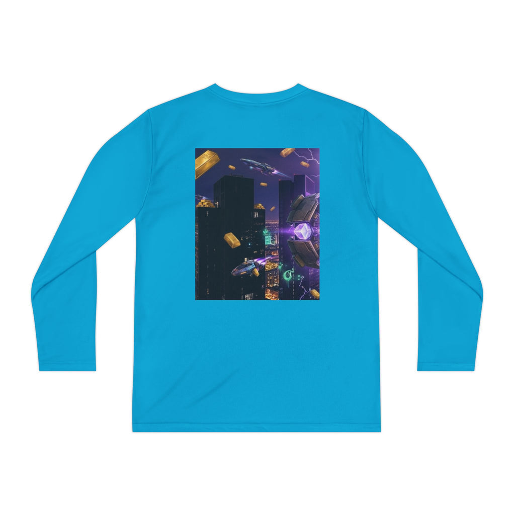 Youth Long Sleeve Tee – Colorful Night Cityscape Graphic Shirt