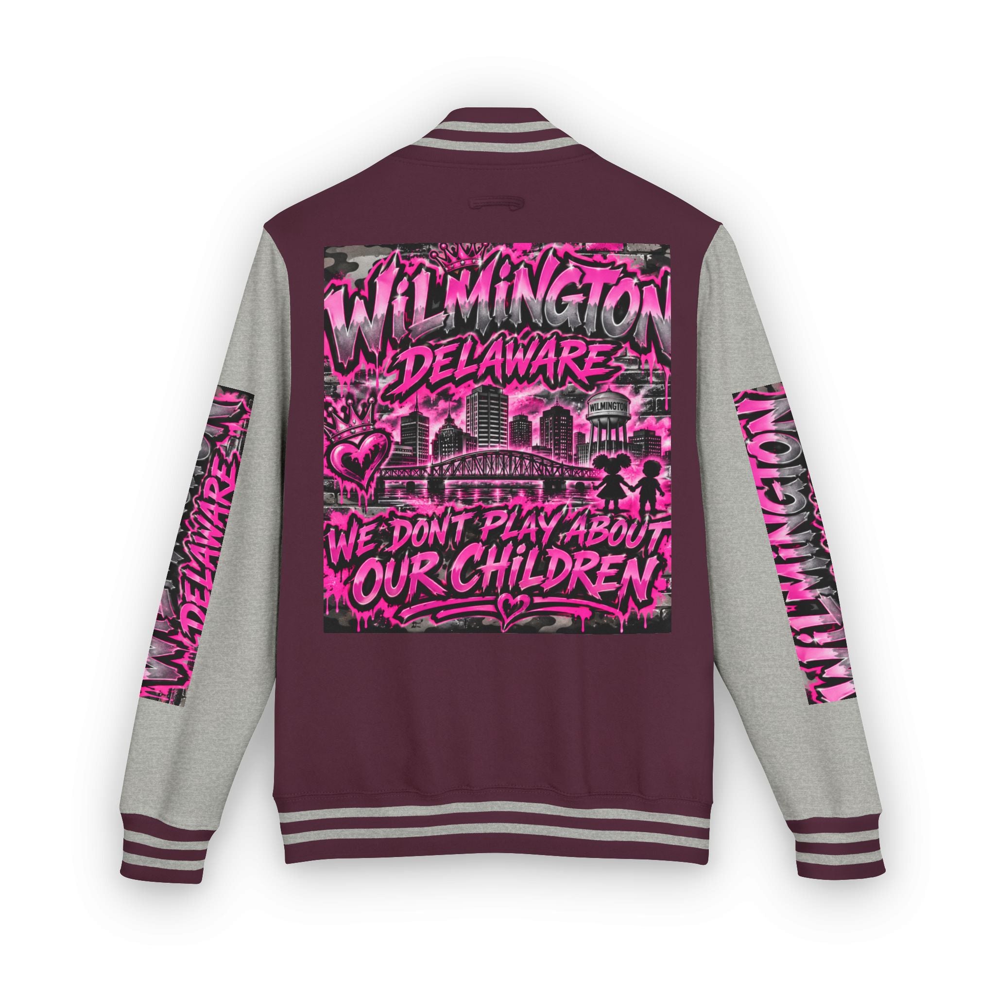 Wilmington Delaware Letterman Jacket — 'We Don't Play About Our Children' Varsity Coat