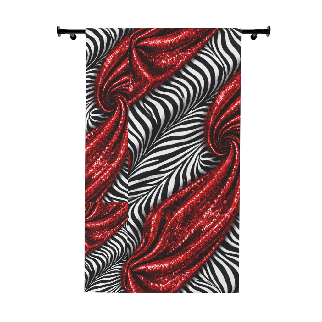 Red Swirl Zebra Window Curtain — Bold Abstract Drapery Panel