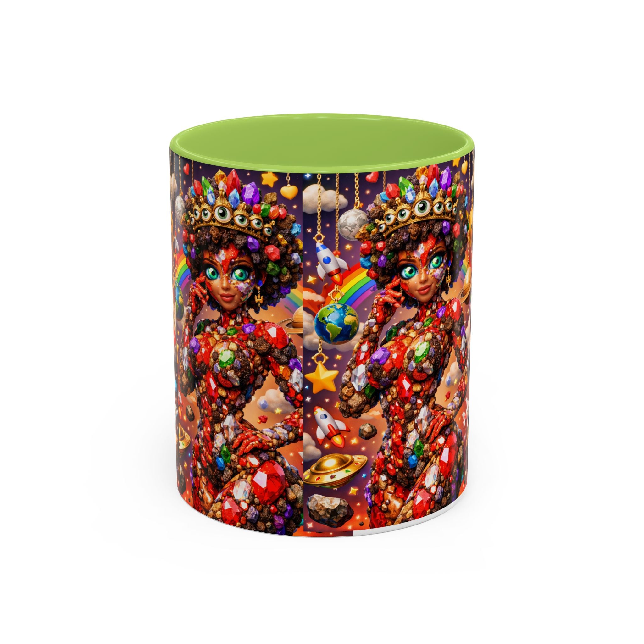 Celestial Candy Goddess Accent Coffee Mug — Colorful Cosmic Fantasy 11/15oz