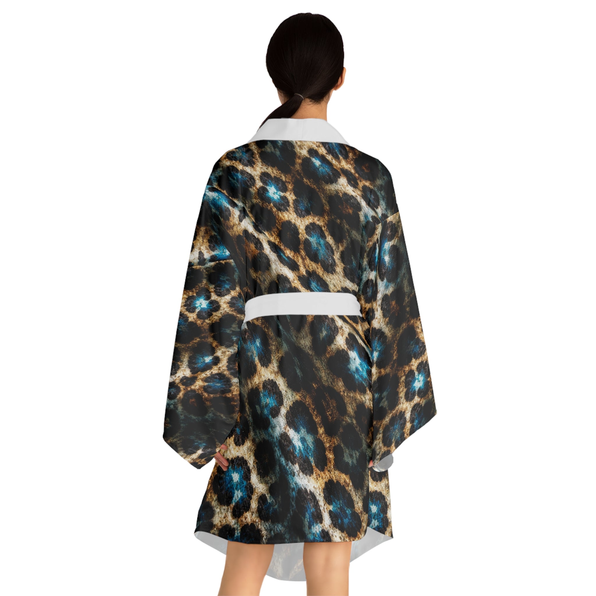Leopard Print Kimono Robe — Long Sleeve AOP Lounge Jacket