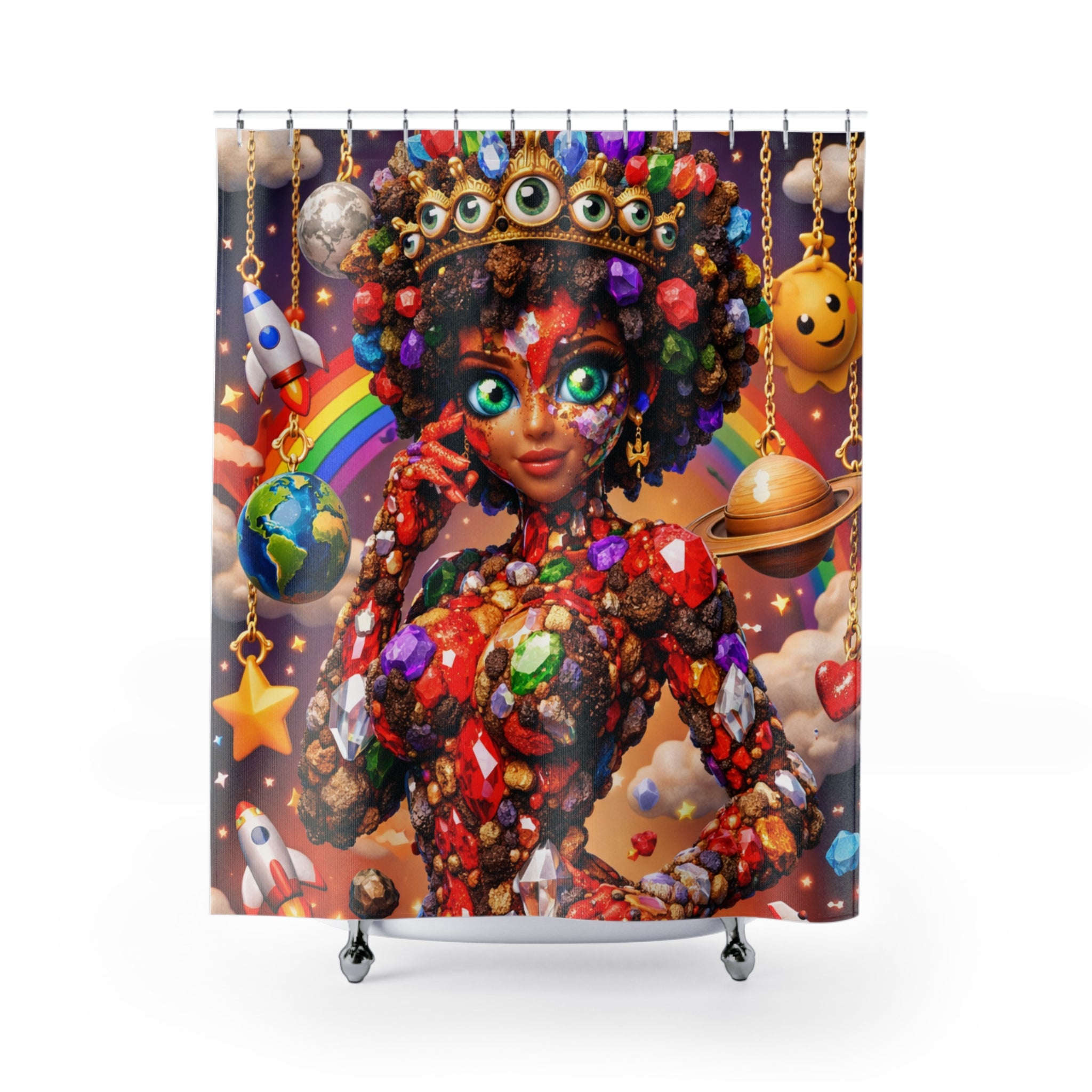 Cosmic Candy Goddess Shower Curtain — Colorful Fantasy Bathroom Decor