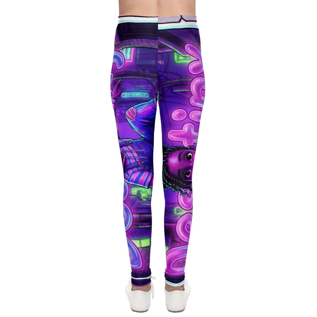 Youth Purple Neon Graffiti Character Leggings