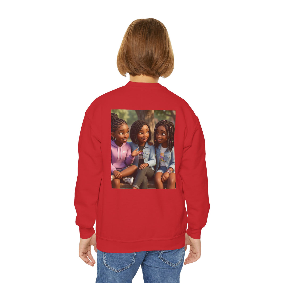 Youth Crewneck Sweatshirt Featuring Diverse Best Friends Illustration