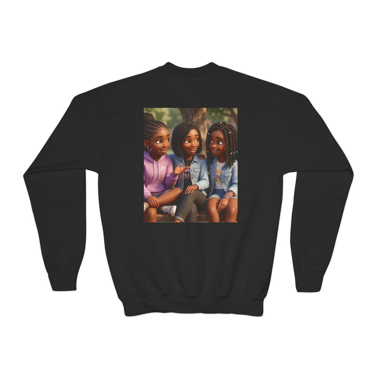 Youth Crewneck Sweatshirt Featuring Diverse Best Friends Illustration